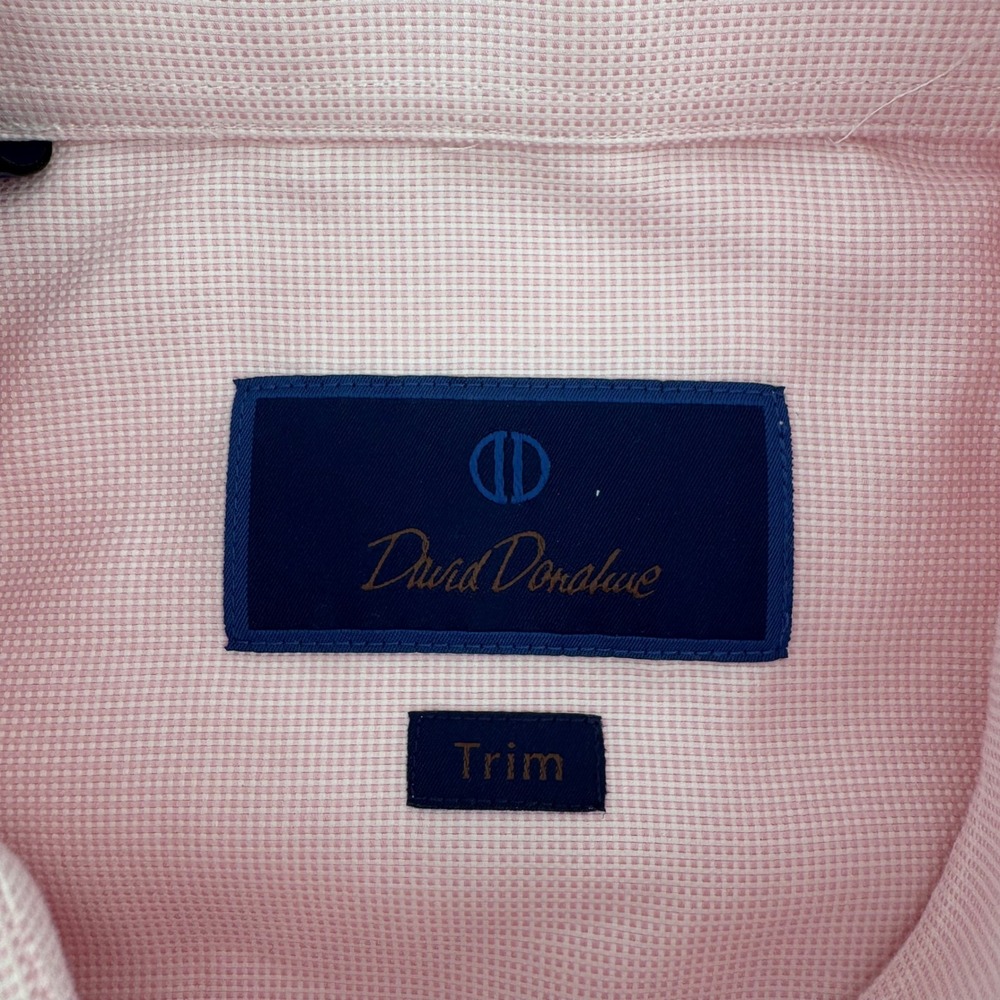 David Donahue Dress Shirt Mens 16.5 36/37 Pink Trim Fit Micro Check Cotton - Picture 4 of 9
